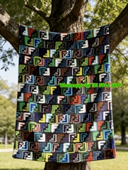 Fendi Multicolor FF Monogram Flannel Sofa Throw Blanket IMG_9468